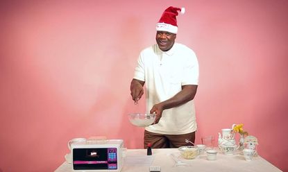 Watch Shaquille O'Neal make holiday treats with an Easy-Bake Oven