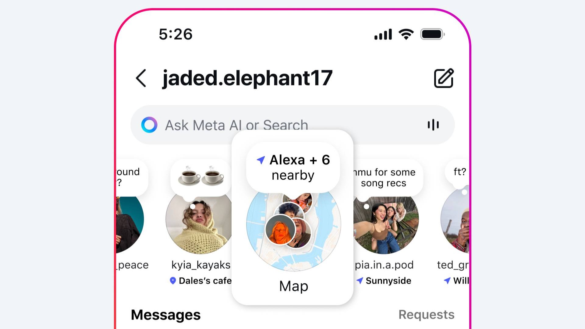 An image of the new Instagram Maps feature in the messages section of Instagram
