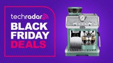 Breville espresso machine on purple background with text reading 'TechRadar Black Friday deals'