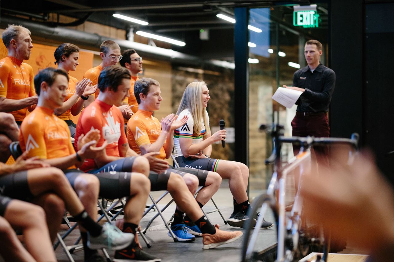 Junior world road champion Megan Jastrab debuted her rainbow kit from Pactimo.