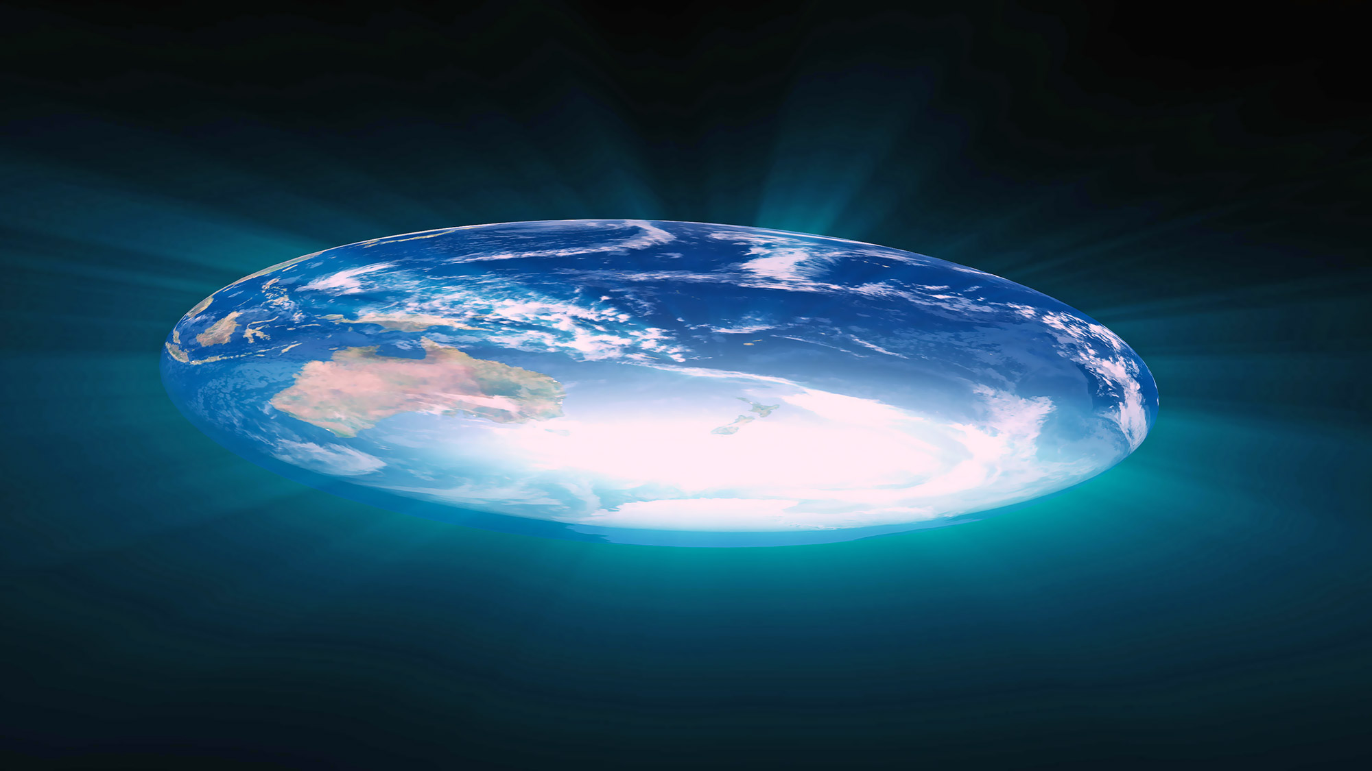 Earth rendered as a flat disk floating in space.