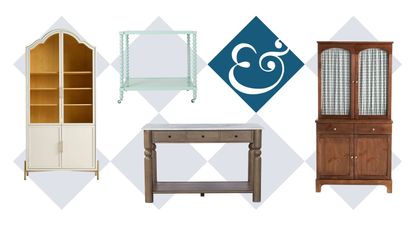 A collage of freestanding kitchen furniture