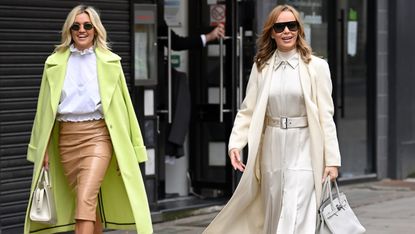 Ashley Roberts and Amanda Holden depart Global Radio studios after finishing their radio shows on January 15, 2021 in London, England.