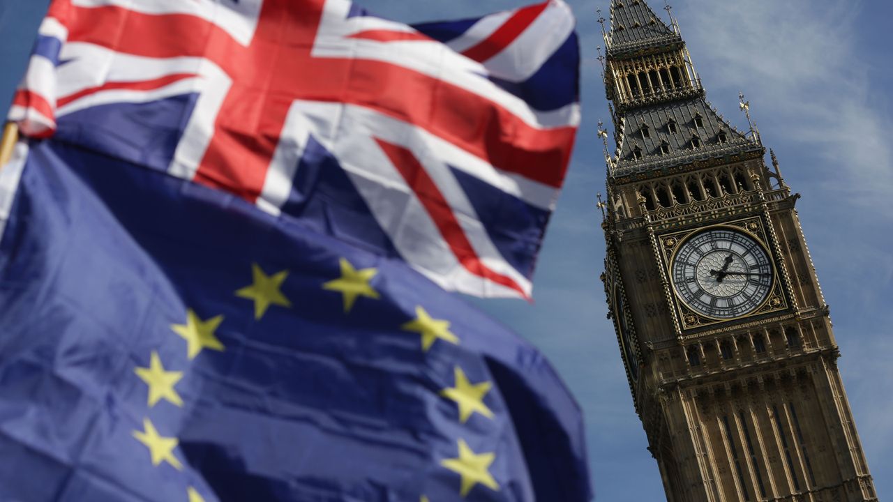 UK and EU flags at Westminster