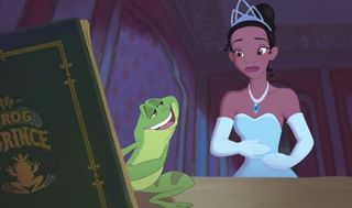 The Princess and the Frog - Tiana (voiced by Anika Noni Rose) encounters her frog prince in Disneyâ€™s animated musical