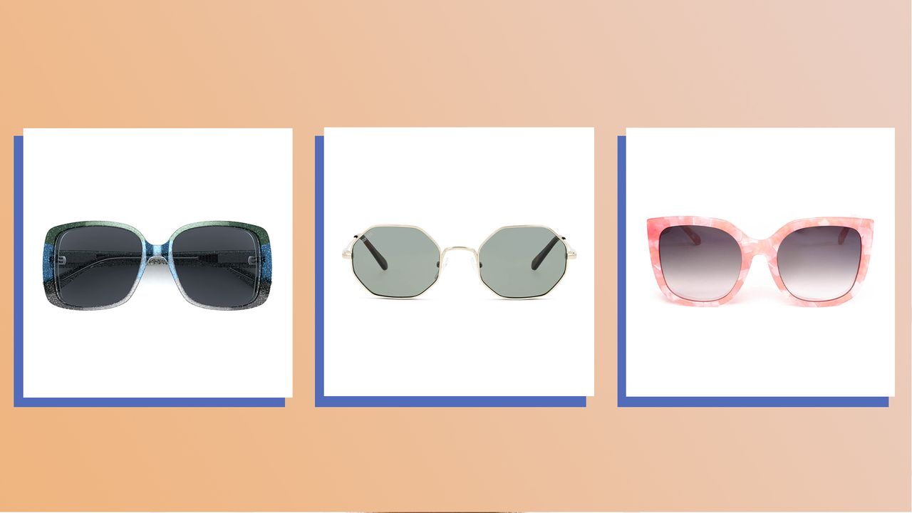 three of w&amp;h&#039;s best prescription sunglasses picks on an orange background