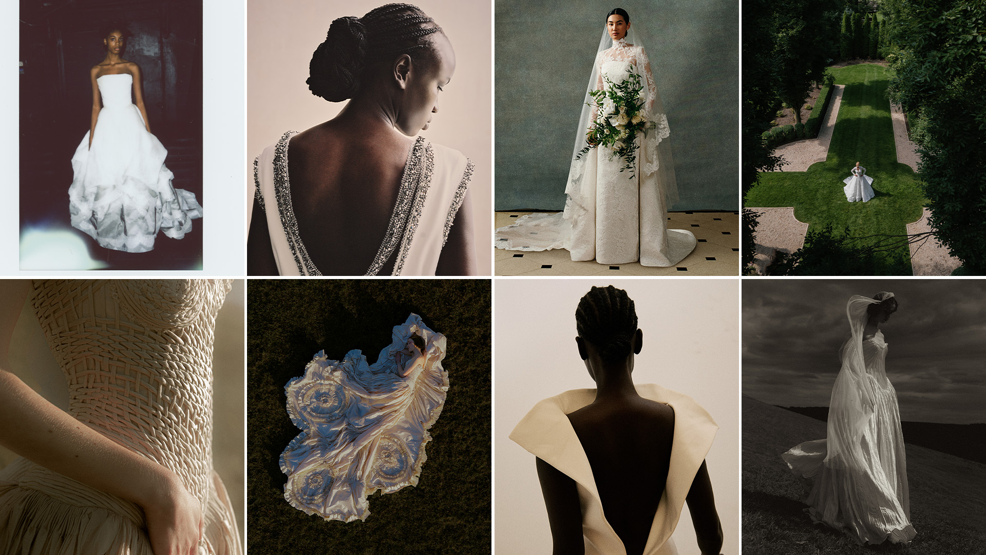 a collage of wedding and bridal images from fall 2027 collections.