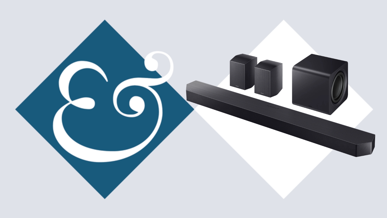 Samsung HW-Q990F on tile background next to Homes &amp; Gardens '&amp;' logo.