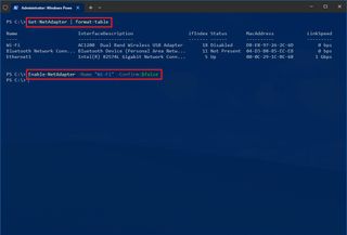 Enabling a network adapter in PowerShell on Windows 10