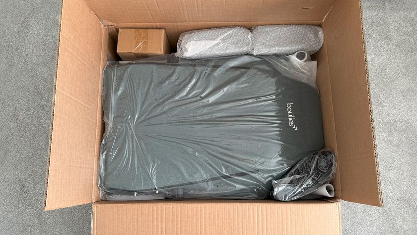 A Boulies Master Series chair flat packed in in its packaging