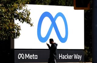 Meta sign and logo at One Hacker Way office.