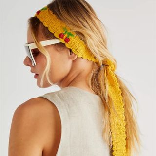 Yellow flat headband with cherry design 
