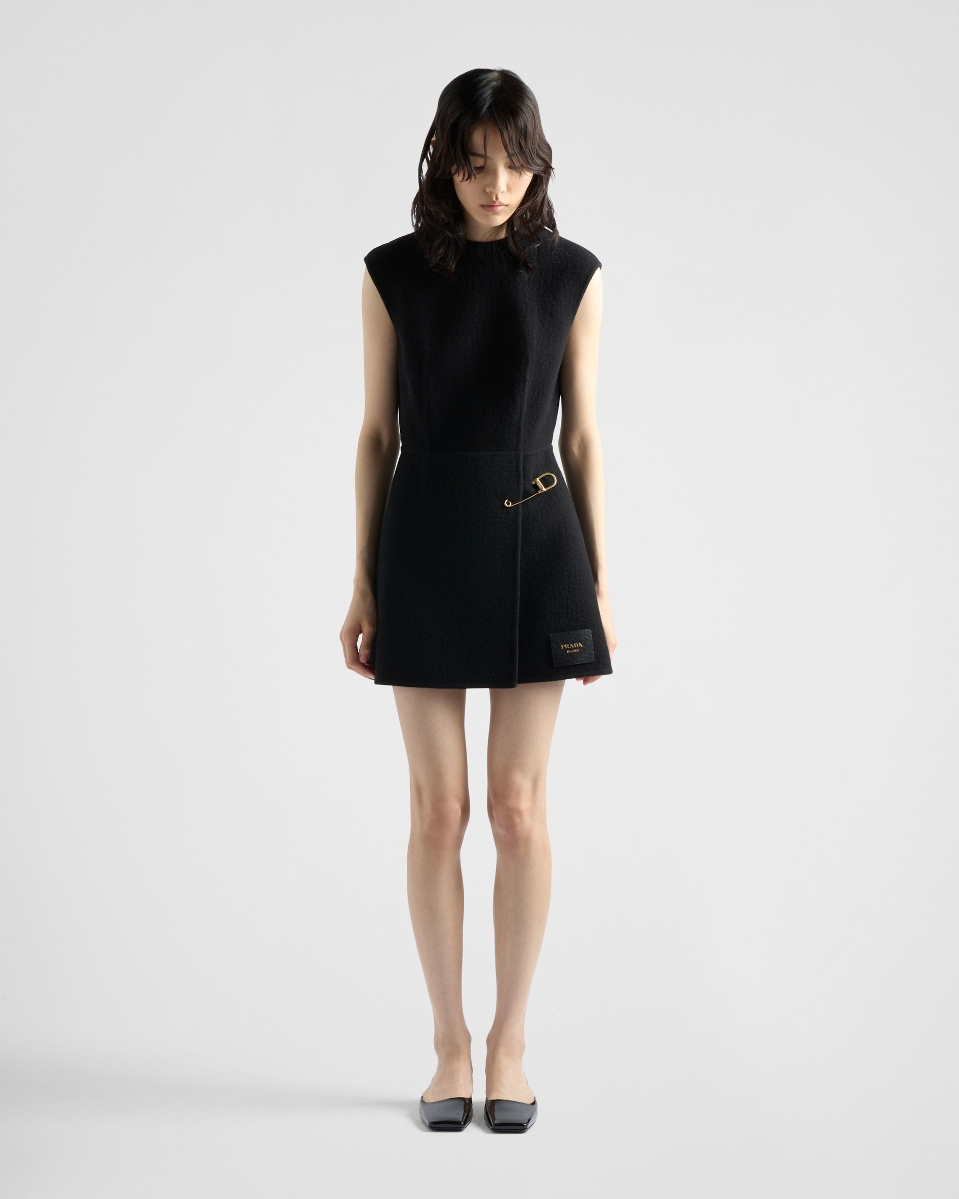 prada, Washed Twill Minidress with Safety Pin