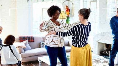 Two women about to embrace each other in social situation, representing the benefits of not drinking alcohol