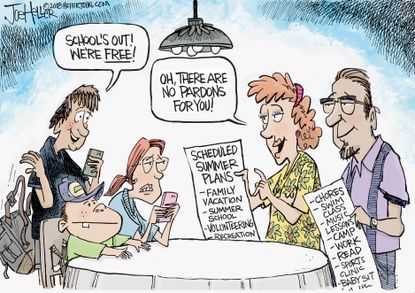 Political Cartoon U.S. school summer schedule Trump pardons