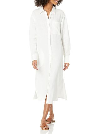 The Drop Women's Fiona Relaxed Linen Midi Shirt Dress, White, Xxs