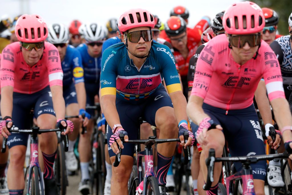 HOOGERHEIDE NETHERLANDS SEPTEMBER 01 Stefan Bissegger of Switzerland and Team EF Education Nippo Blue Leader Jersey competes during the 17th Benelux Tour 2021 Stage 3 a 1683km stage from Essen to Hoogerheide BeneluxTour on September 01 2021 in Hoogerheide Netherlands Photo by Bas CzerwinskiGetty Images