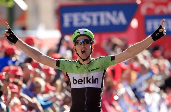 Bauke Mollema (Belkin) celebrates victory