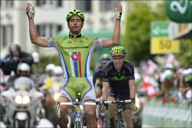 Peter Sagan (Cannondale) celebrates victory on stage 3 at the Tour de Suisse