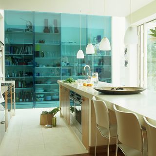 Kitchen with marble countertop with storage countertop