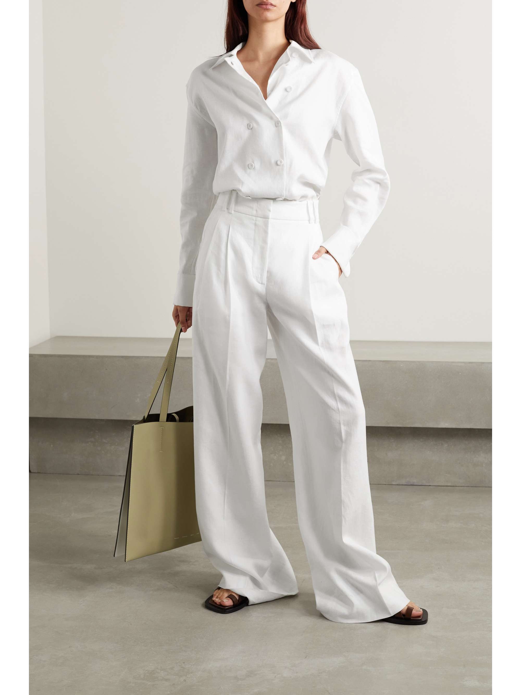 + Net Sustain Pleated Linen Wide-Leg Pants