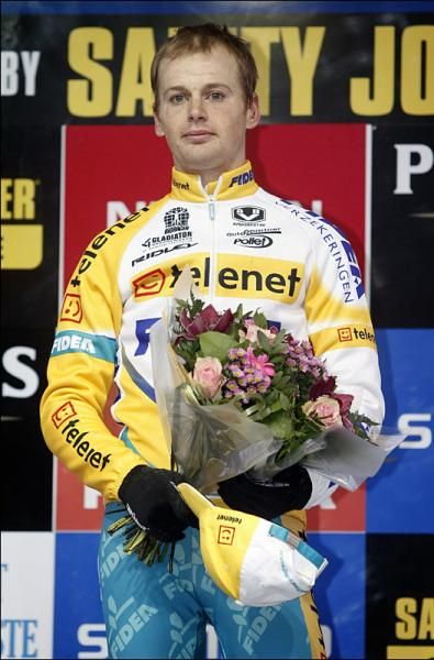 Kevin Pauwels (Telenet - Fidea Cycling Team) on the podium's highest step.