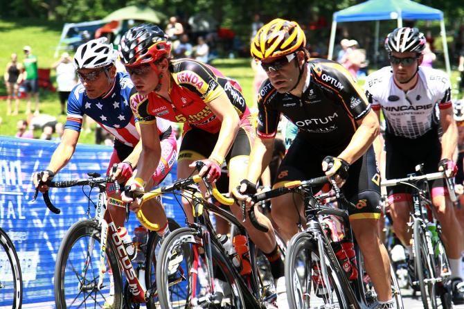 Fred Rodriguez stands out in the bunch on Lemon Hill