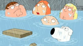 The Griffins float in conversation while almost drowning in Family Guy, S4 E27 - "Untitled Griffin Family History."