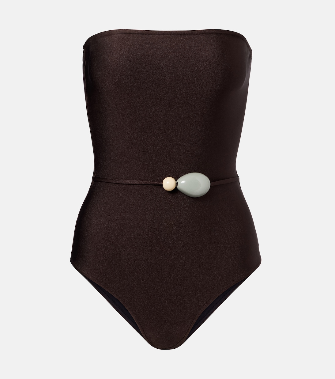 Belted Embellished Swimsuit in Brown - Adriana Degreas