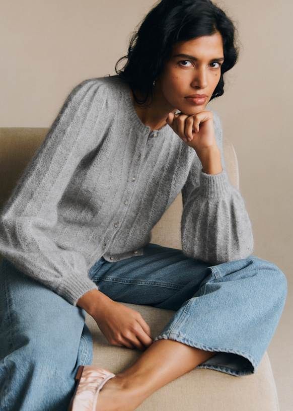 Amance Cardigan - Light Grey - Merino Wool - Sézane