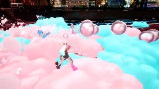 Foamstars characters duke it out on an arena battlefield coated in pink and blue foam