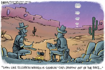 Political Cartoon U.S. Elizabeth Warren Democrats 2020 primaries presidential race drop out smoke signals