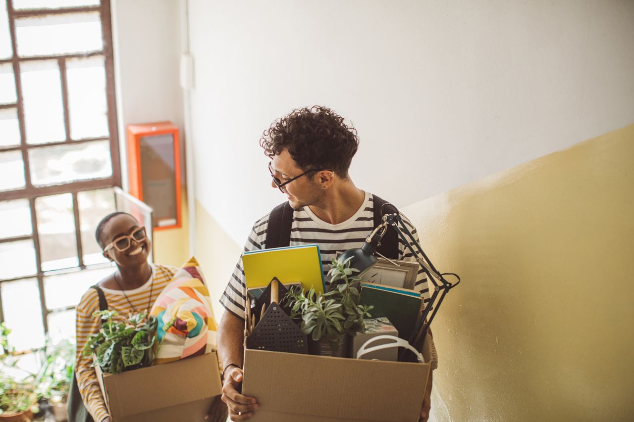 College students moving in dorm 