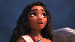 Moana looking amazed at new canoe in Moana 2