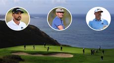 A general view of the third hole at Torrey Pines with three golfers in circles