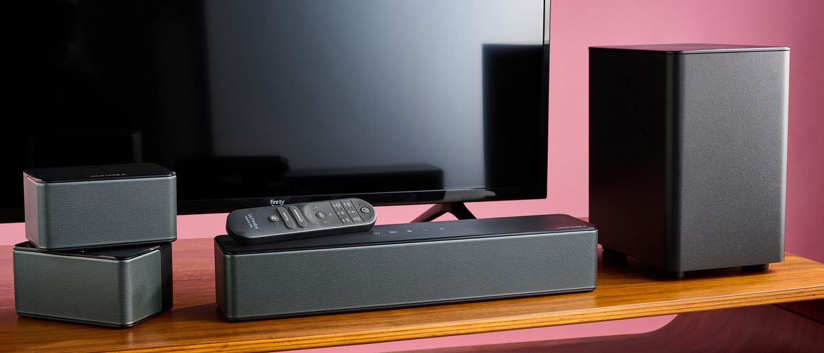 Ultimea Poseidon D50 sound system alongside Amazon Fire TV