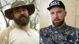 From left to right: Press photos of Jason Kelce and Travis Kelce in the documentary Kelce.