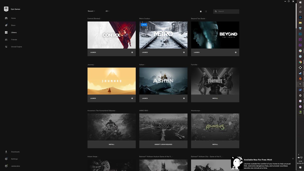 Epic Games Store Library page