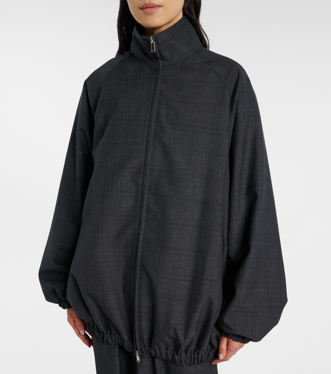 Baxter Plaid Oversized Blouson Jacket in Grey - the Frankie Shop