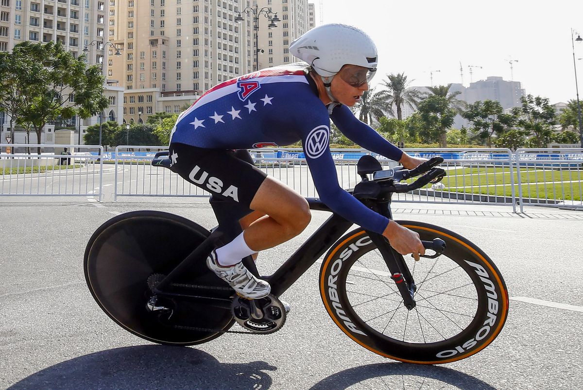 Amber Neben (USA) on her world championship ride in Doha