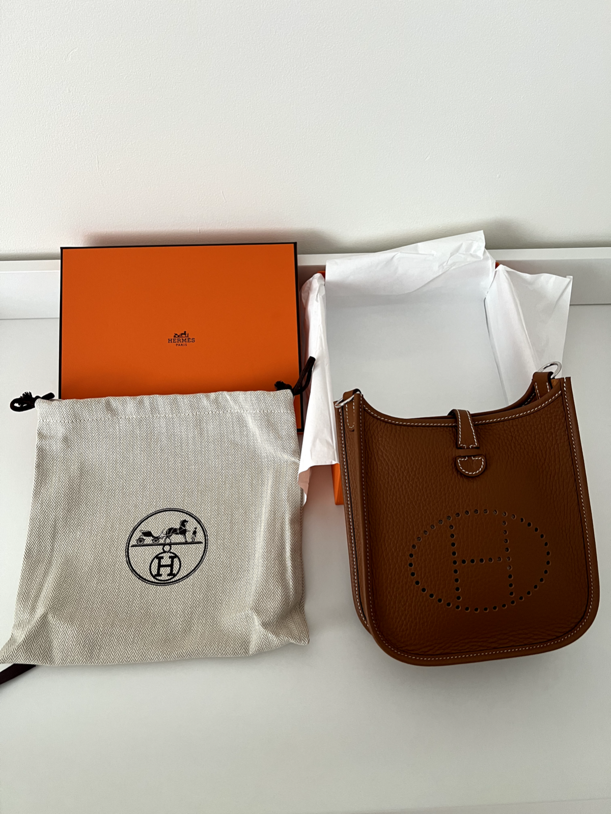 Hermes 2024 Mini Evelyne 16 Amazone Gold Silver Hardware Clemence