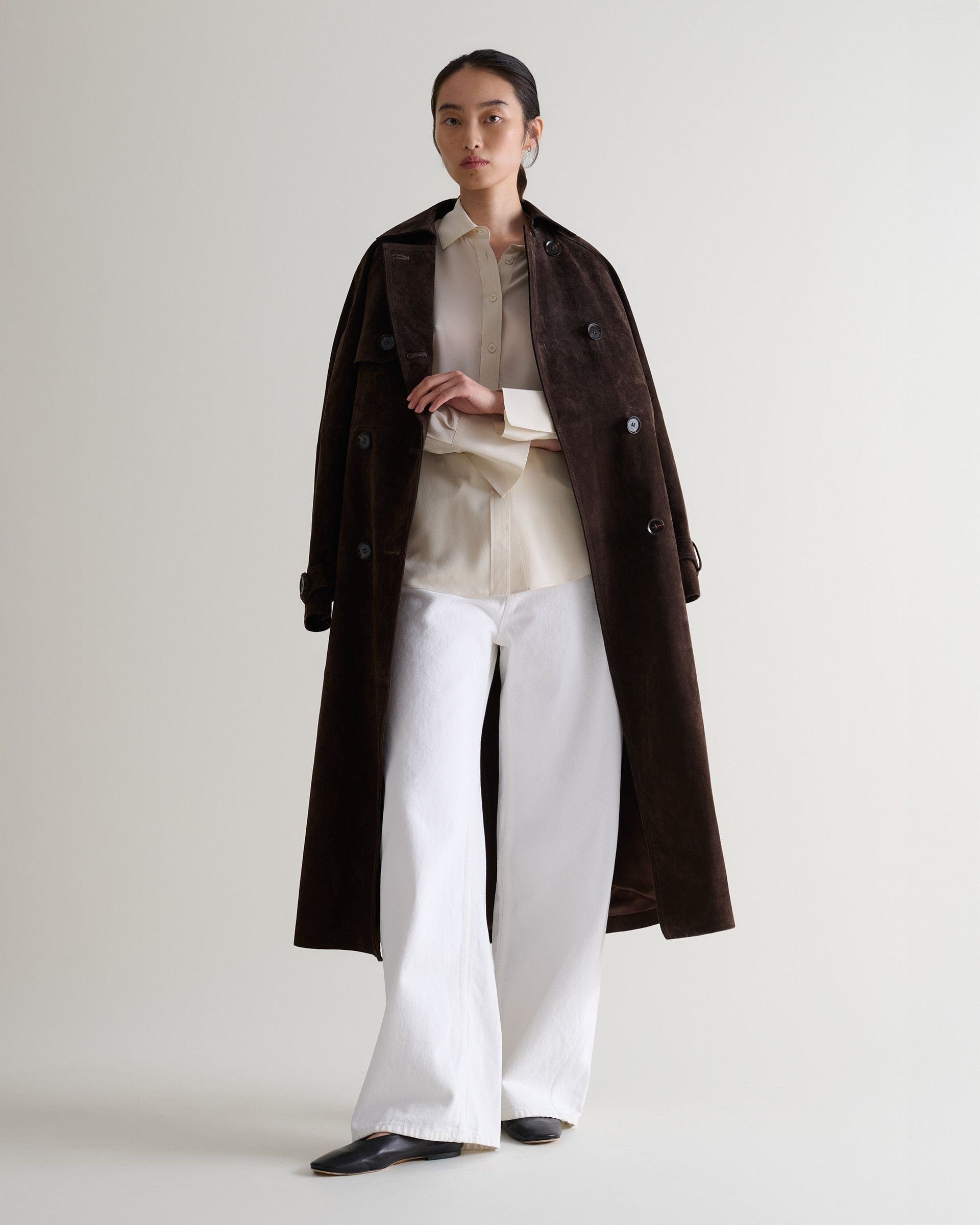 Suede Trench Coat - Chocolate