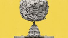 Illustration of Congress overshadowed by a huge ball of money