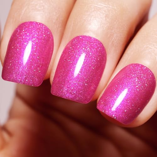 Imtiti Glitter Deep Pink Gel Nail Polish, Uv Led Soak Off Sparkle Hot Pink Color Nail Polish, Shimmer Glitter Gel Polish