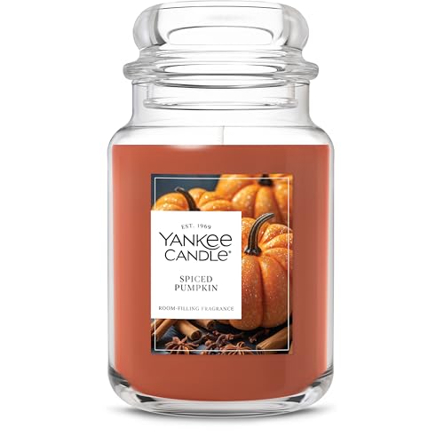 Yankee Candle Large Jar Scented Candle With Up to 150 Hour Burn Time, Premium Plant Wax Blend for Consistent Burn, 22 Oz Jar Candle With Room Filling Fragrance, Spiced Pumpkin