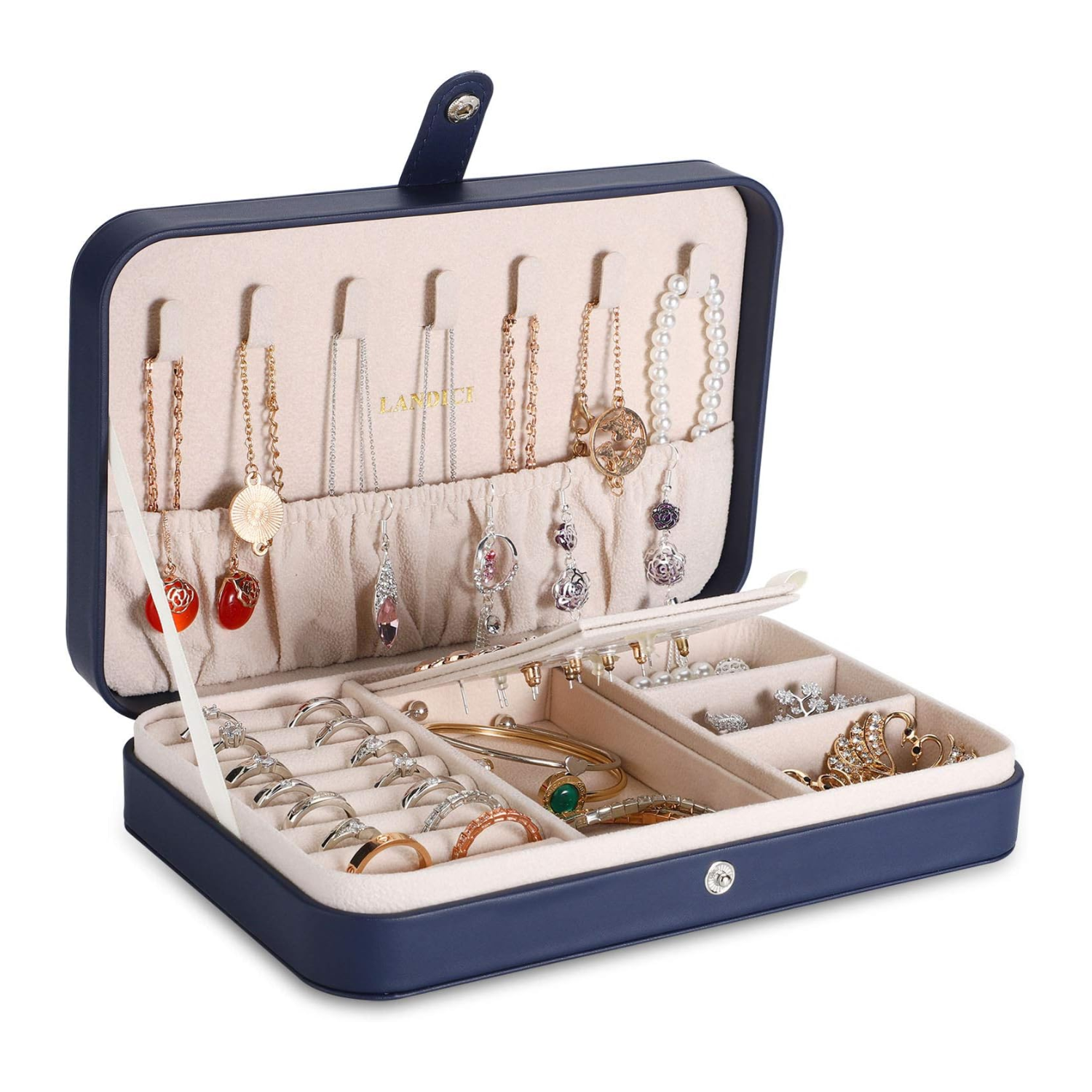 A blue jewelry organizer