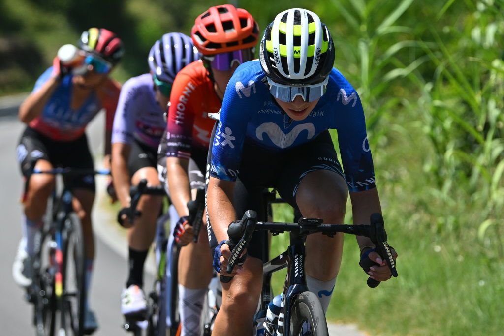 CHIETI ITALY JULY 12 Liane Lippert of Germany and Movistar Team competes in the breakaway during the 35th Giro dItalia Women 2024 Stage 6 a 159km stage from San Benedetto del Tronto to Chieti 330m UCIWWT on July 12 2024 in San Benedetto del Chieti Italy Photo by Luc ClaessenGetty Images