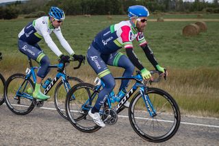 Svein Tuft (Orica-GreenEdge) spent the day in the best Canadian rider jersey