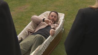 James Nightingale in a coffin in Hollyoaks.