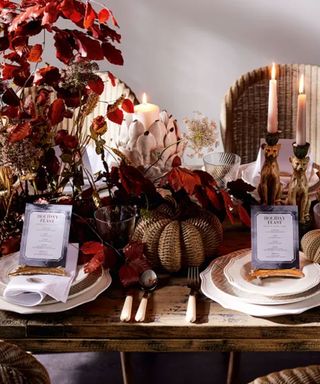 Dining table dressed for fall and halloween